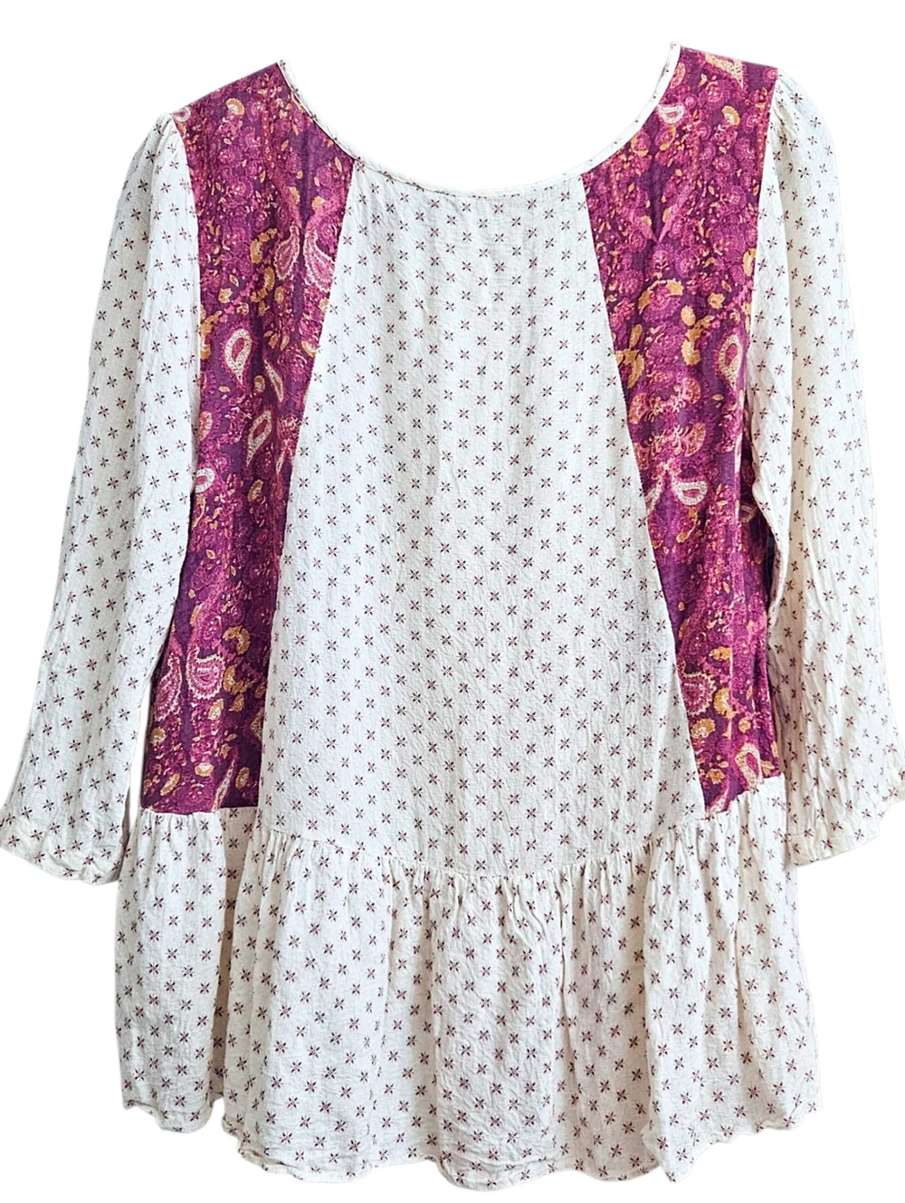 Free People Boho Hi-Lo Paisley Dandelion Peplum Ruffle 3/4 Sleeve Scoop Neck Top